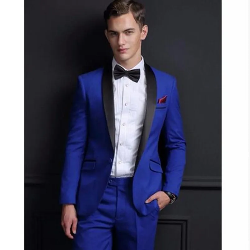 

Fashion Royal Blue Men Suit Shawl Collar One Button Men Suits Best Groomsmen Tuxedos Customized (Jacket+Pants)