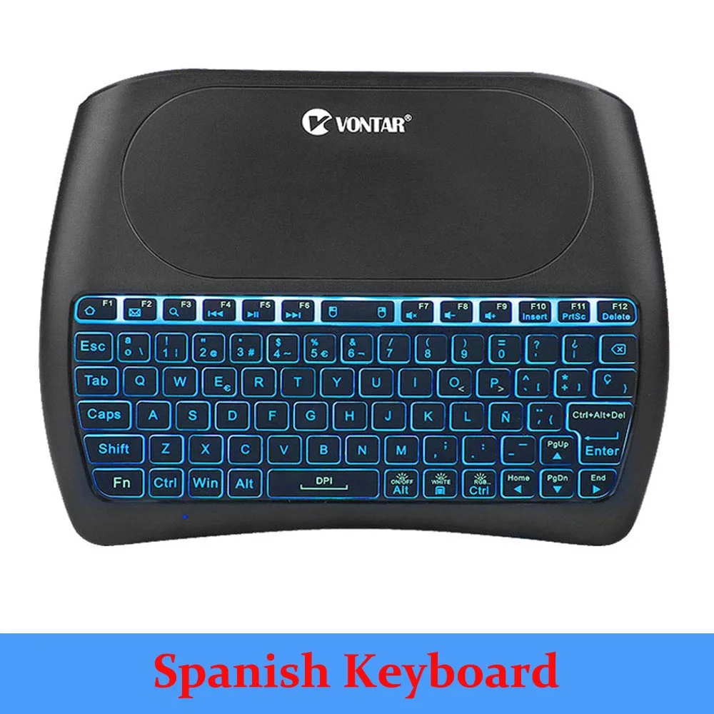 Spanish Version Беспроводная мини-клавиатура D8 Pro i8 с подсветкой на английском, русском, испанском, 2,4 ГГц, Air mouse Touchpad, 7 цветов, с подсветкой, для Android tv BOX - Цвет: Spanish Version