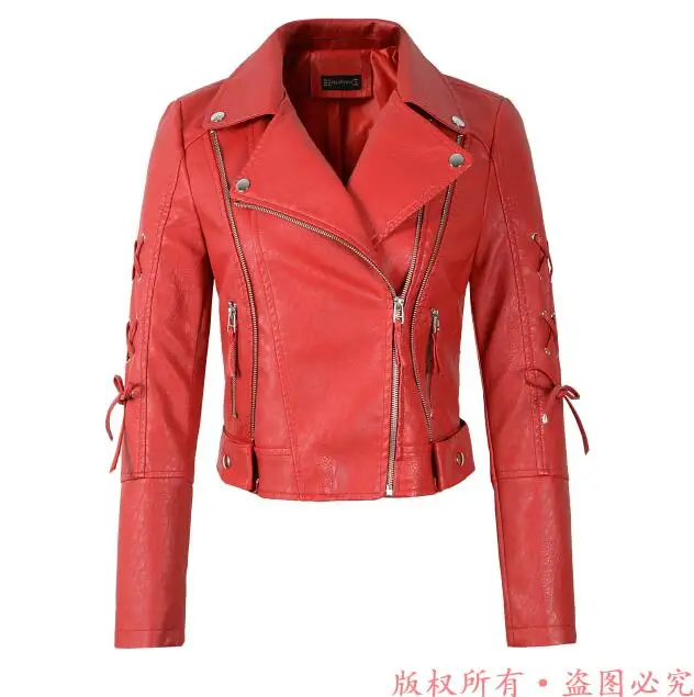 YLL8860 Red Женская куртка из искусственной кожи высокого качества, винтажное байкерское пальто, короткая мотоциклетная куртка на молнии из искусственной кожи, красная куртка, весеннее уличное кожаное пальто черного цвета - Цвет: YLL8860 Red