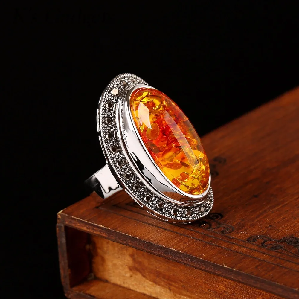 Имитация кольцо из полимерного камня Винтаж Черный со стразами с серебряным