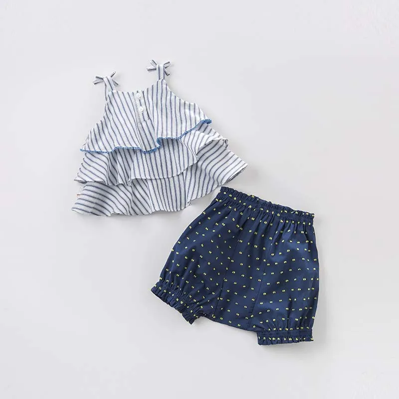 Dave bella summer baby girls clothing sets children fashion striped suits kids high quality clothes DBZ7601 | Детская одежда и