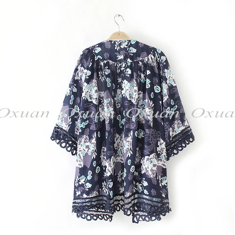 Летний стиль женское кимоно кардиган модные новые шифоновые шали с рисунком топы