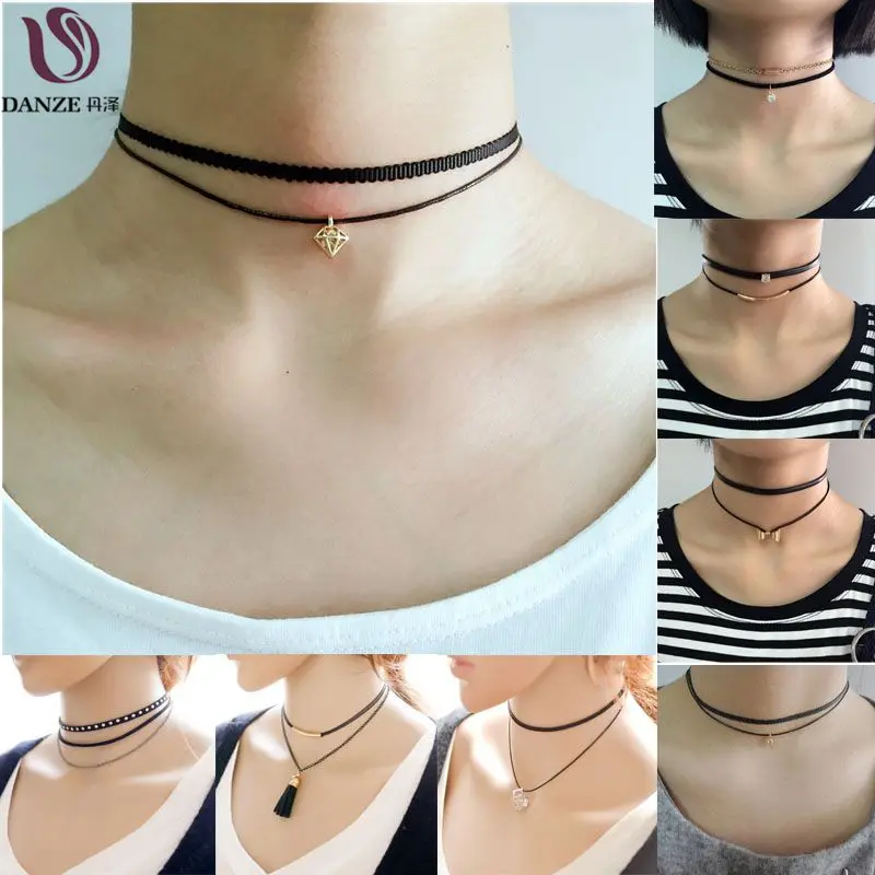 DANZE модные черные искусственная кожа небольшой кристалл claires кулон чокер цепочки