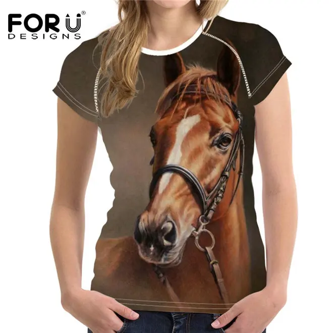 FORUDESIGNS, женская футболка с принтом Crazy Horse, короткий рукав, круглый вырез, летние модные футболки, женская уличная одежда, повседневные топы, новинка - Цвет: 5452BV