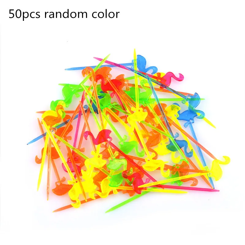 50pcs random color 10 шт./упак. вечерние Декор скотный двор плоды вилкой Mini нижнее белье с рисунком из мультфильма трусы закуска пирог десерт Еда фрукты Палочки зуб Палочки бенто ланч - Цвет: 50pcs random color