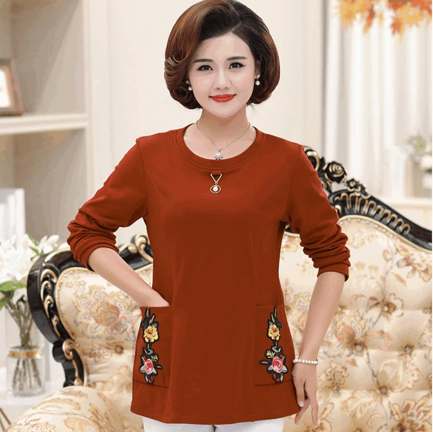 warm tops fall winter women thick long sleeves t-shirts velvet jersey plus size middle age mother shirt pulloves bottoming shirt