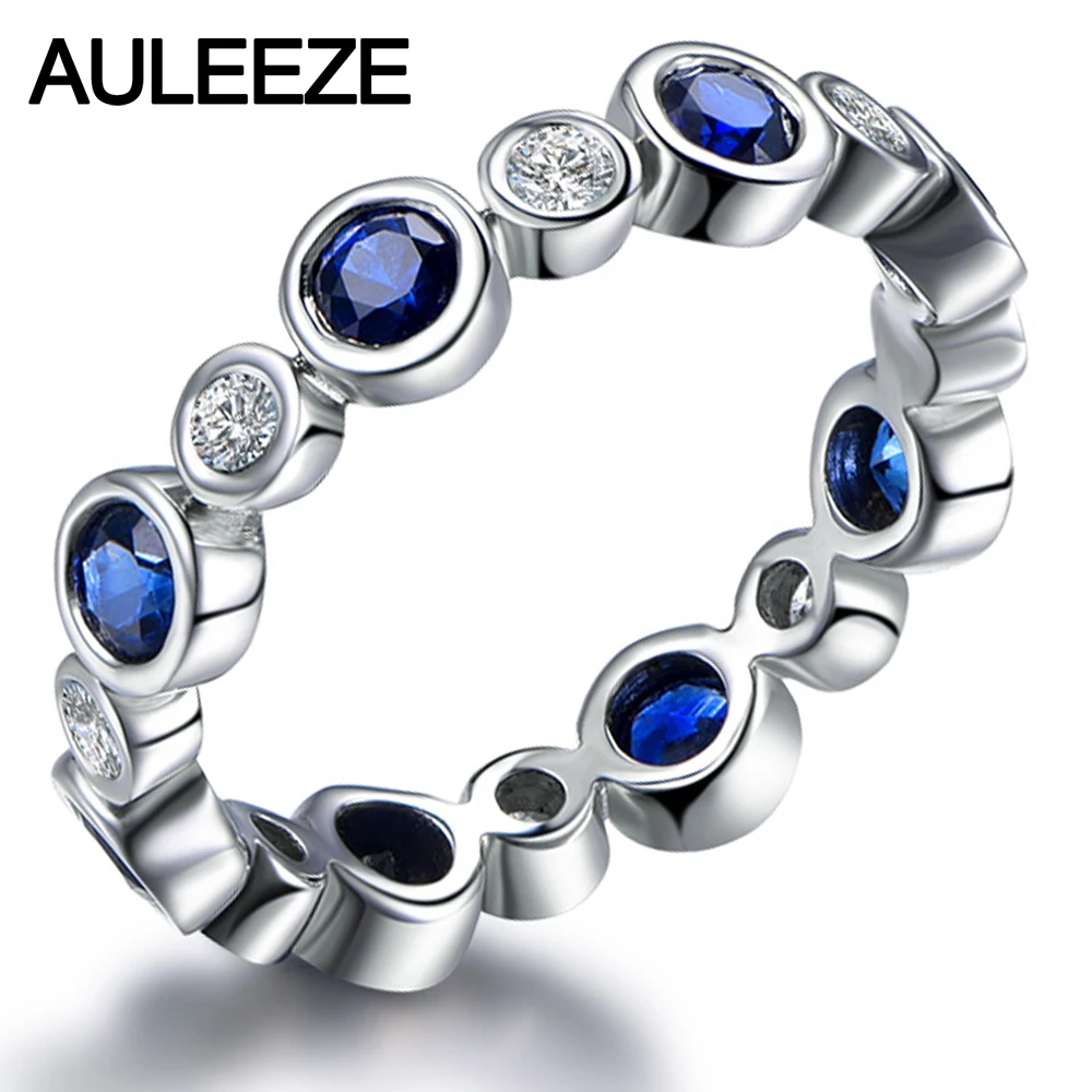 Женское Обручальное кольцо с натуральным сапфиром 18 К белое золото обручальное |