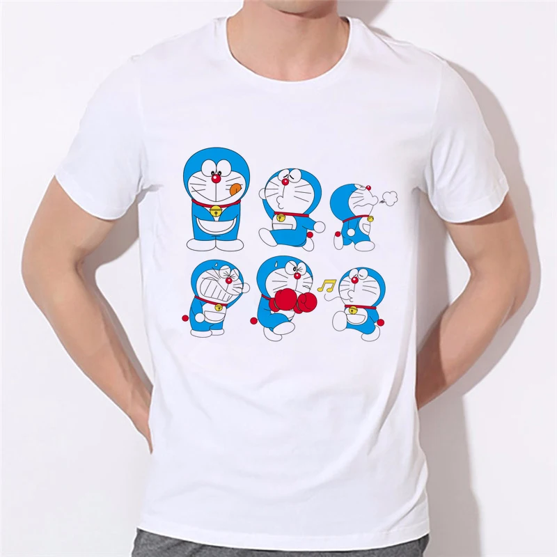 Мужская летняя футболка с мультяшным принтом DORAEMON Повседневная семейная