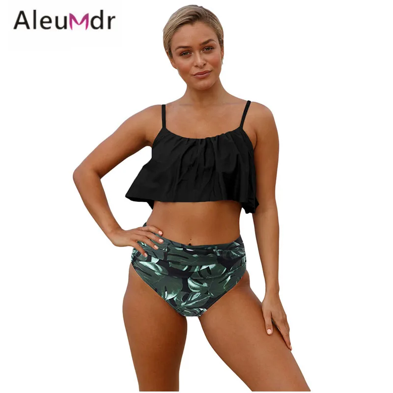 Aleumdr женский купальник 2019 Новый Белый Топ с рюшами низ высокой талией сексуальный