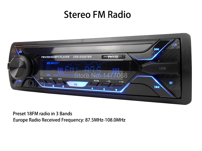Съемное автомобильное радио Bluetooth Авторадио USB 1 Din стерео аудио MP3 плеер SD Aux-in FM тюнер Высокая мощность головное устройство PHYEE 4785BT