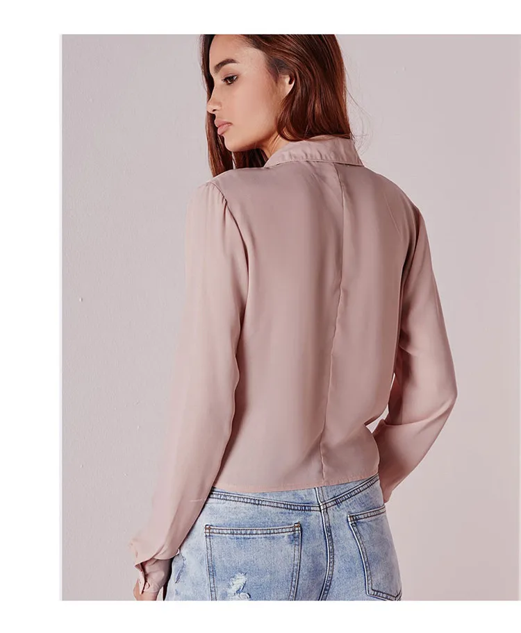 Blusa Feminina Sexy V Neck Short Silk Blouse Women Pink Long Sleeve Shirt Casual Satin Bow Tie Blouses Ladies Tops Camisas Mujer |