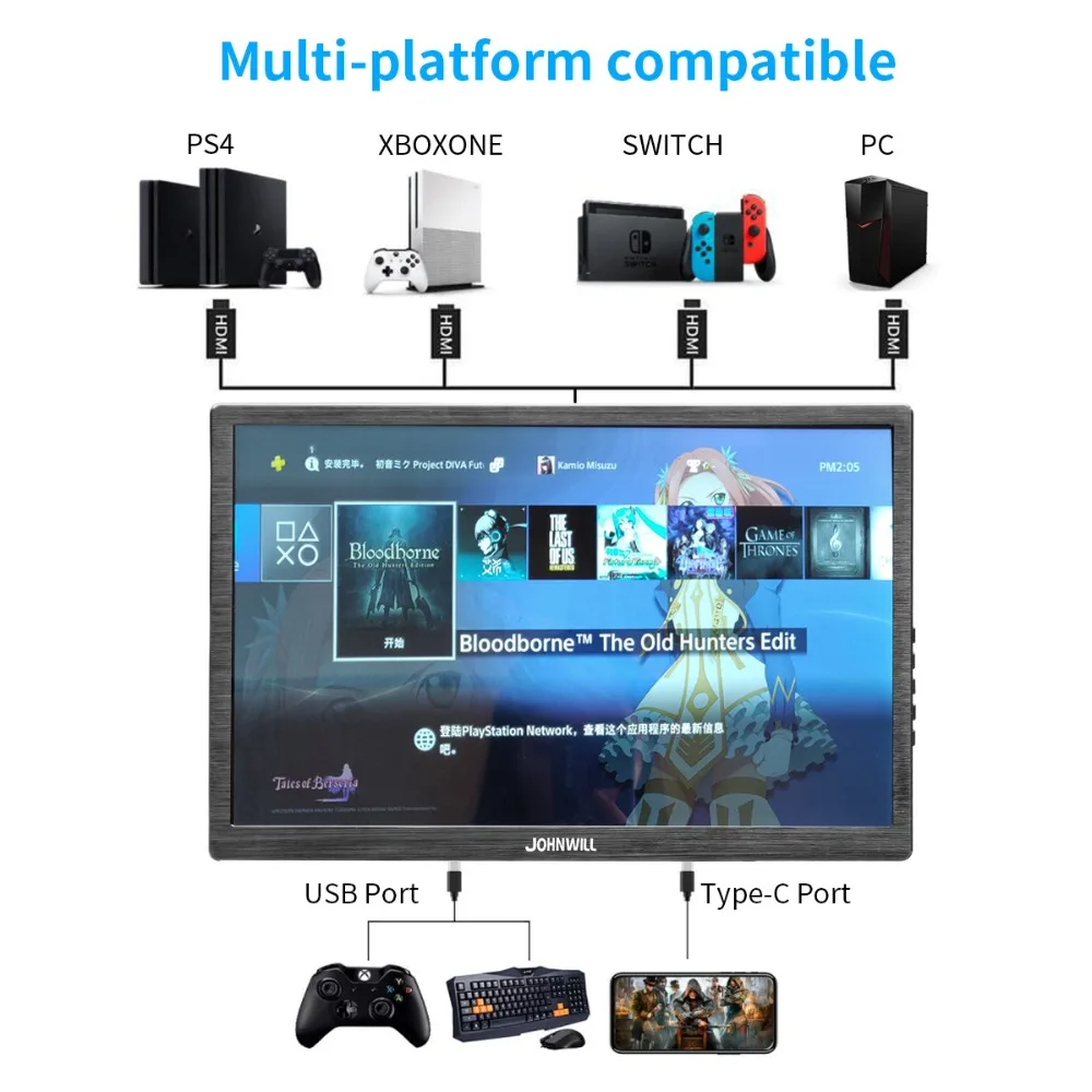 JOHNWILL10.1 &quot2 K type c 2560*1600 интерфейс ips ультра тонкий HDMI портативный дисплей 16:9 для