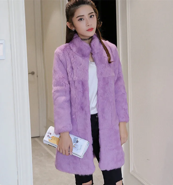 Custom Size Free Shipping Real Rabbit Fur Coat Women Rabbit Fur Jacket Long Full Pelt Rabbit Fur Overcoat Outerwear Coats ZF893