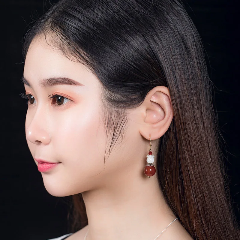 

Amxiu DIY Natural Red Stone Handmade Earrings 925 Sterling Silver Shell Earrings Vintage Gold Color Jewelry For Women Girls Gift