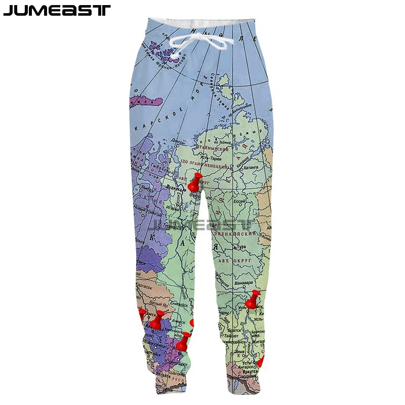 Бренд Jumeast мужские и женские повседневные длинные брюки с 3D принтом карты
