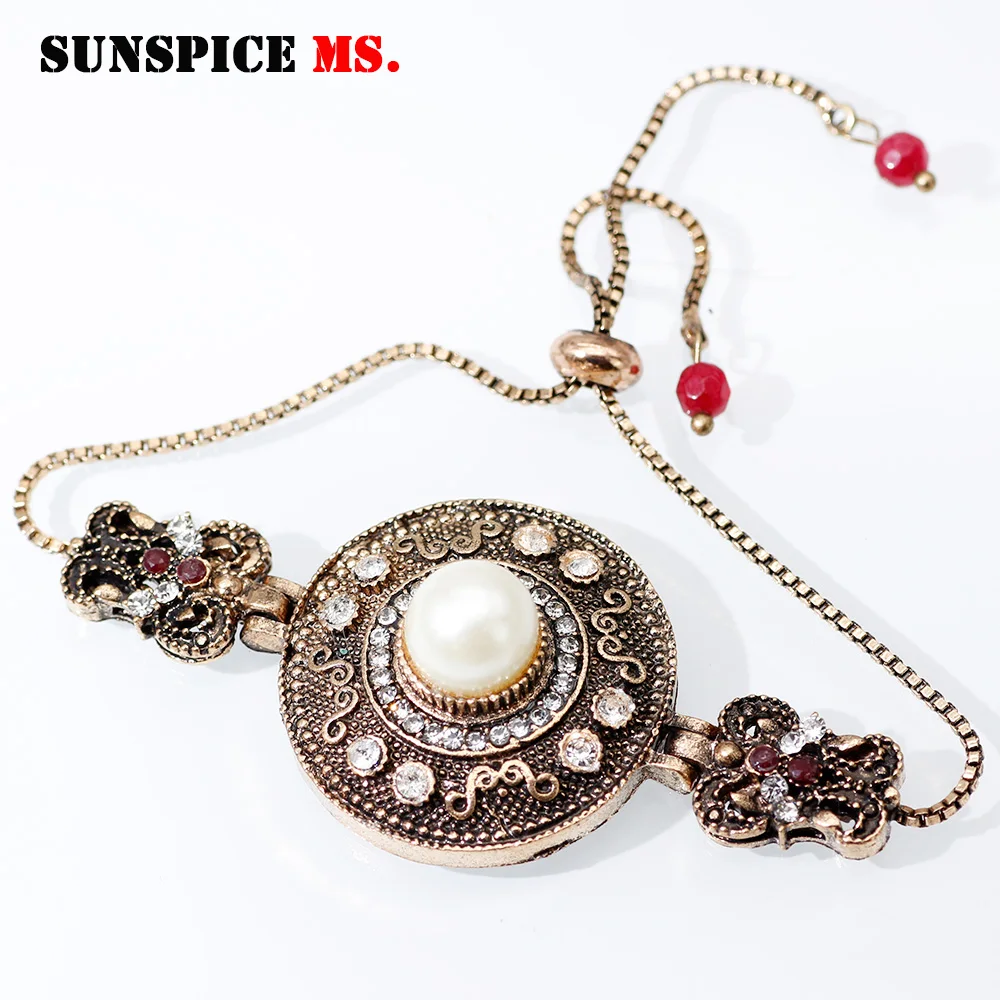 ll0003bead SUNSPICE индейка этнические бусины Слайд браслет для женщин античное золото цвет смолы ювелирные изделия раздвижные регулируемые наручные цепи - Окраска металла: ll0003bead