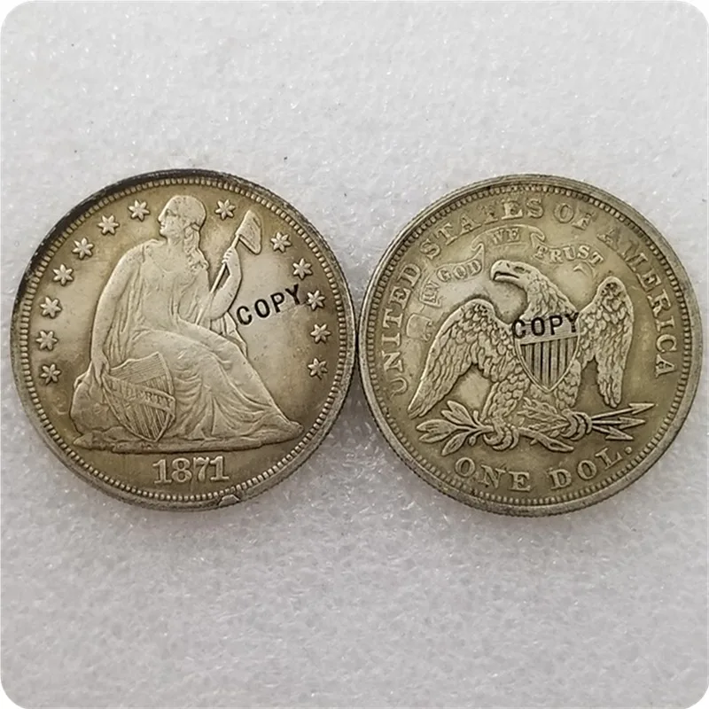Античное серебро США 1870 1873 дюйма Seated Liberty 1 Фотогалерея монет копия искусственных
