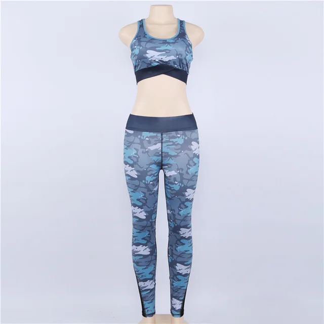 Blue set Спортивный костюм с принтом, костюм для фитнеса, леггинсы, дышащий комплект для йоги, сексуальный спортивный женский спортивный костюм для тренировок, спортивный костюм для женщин, одежда для спортзала - Цвет: Blue set