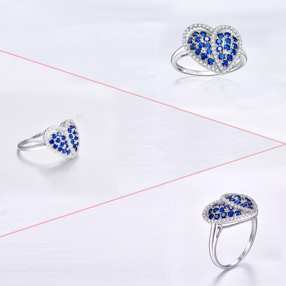 Jrose сердце дизайн подарок Blue Lab created обручальное кольцо твердое чистое серебро 925