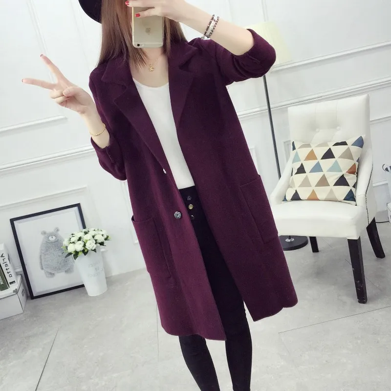 Новинка весенне-осенняя куртка вязаный кардиган свитер пальто однотонная