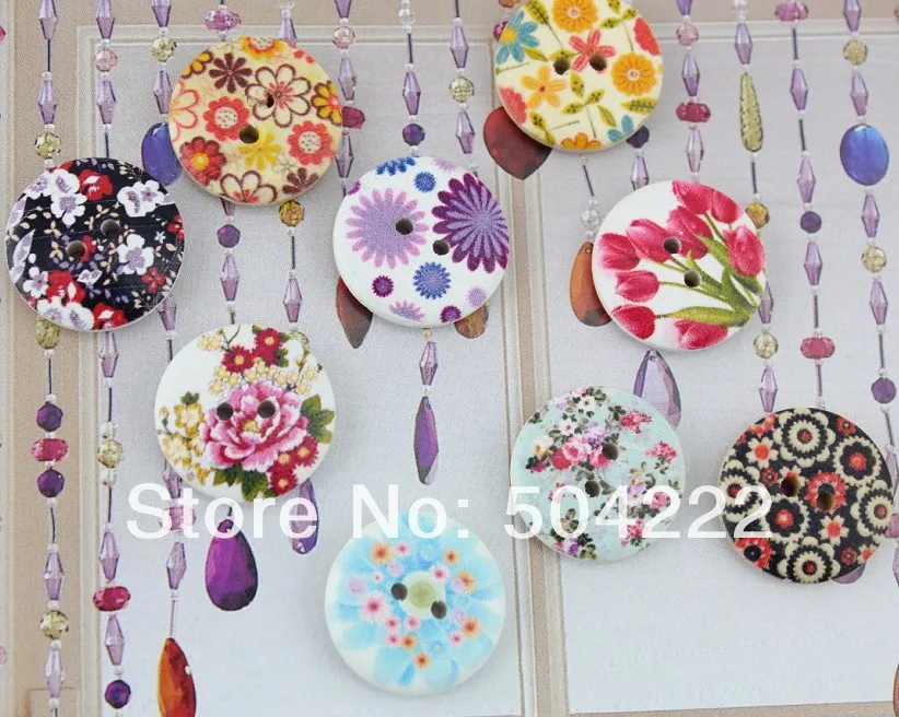 400pcs Multi Colors Buttons natural Wood buttons colorful flowers ornament 20mm with white back DIY floral painting eco friend | Дом и сад