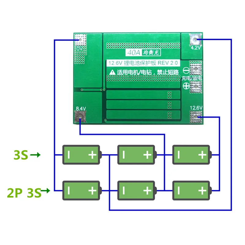 Защитная плата PCB BMS зарядного устройства литий ионной батареи 3S 40A для двигателя