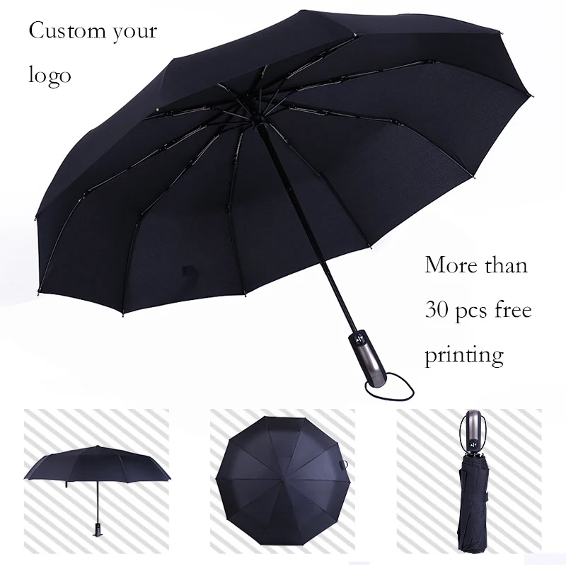 

Windproof Three Folding Automatic Umbrella Rain Luxury Men Frame Umbrella Rain Sun Folding Umbrella Outdoor Parapluie logo print
