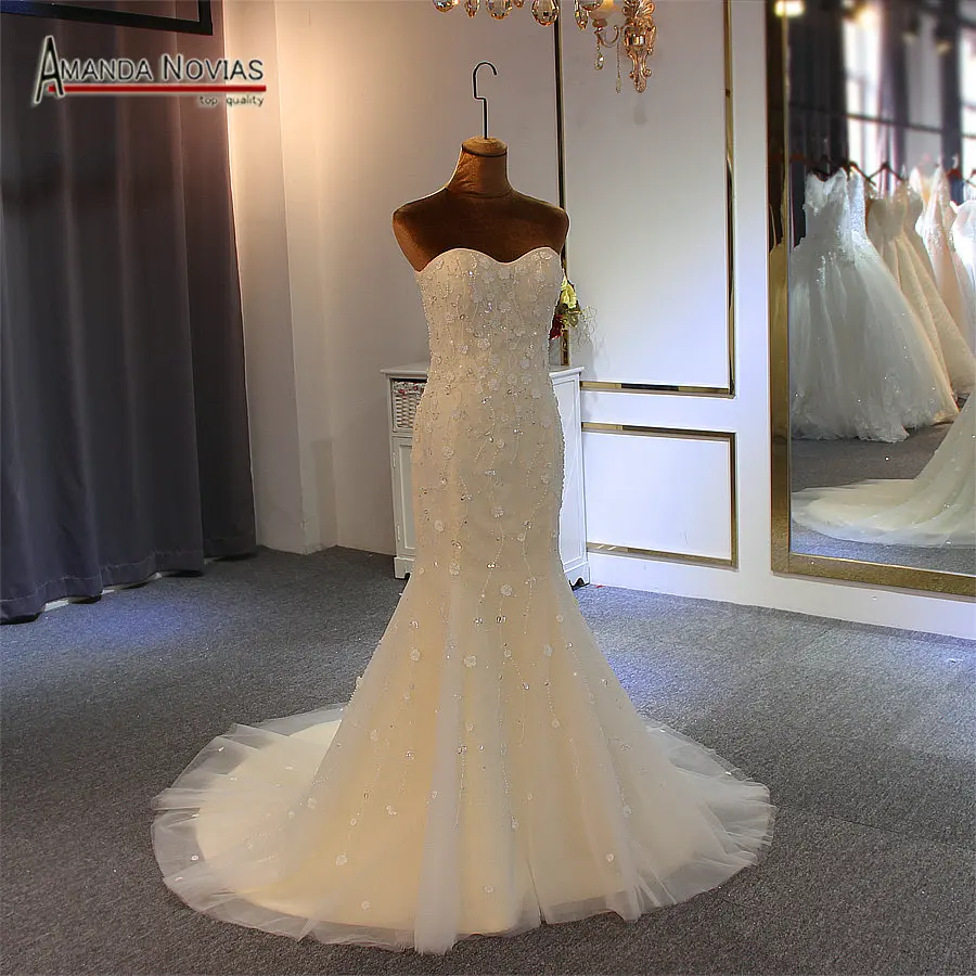 Простое свадебное платье русалки с бисером и цветами vestido de noiva|Свадебные платья| |