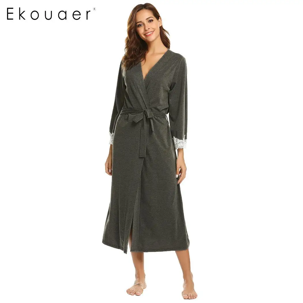 Ekouaer, женский халат, ночное белье с шалью, воротник 3/4, рукав, с поясом, короткий, халат, женский, сексуальный, для ванной, спа, халаты