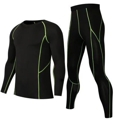 Suit Green Мужской костюм для фитнеса быстросохнущая футболка спортивная одежда обтягивающие с длинным рукавом тренировка бег эластичные тонкие колготки брюки - Цвет: Suit Green