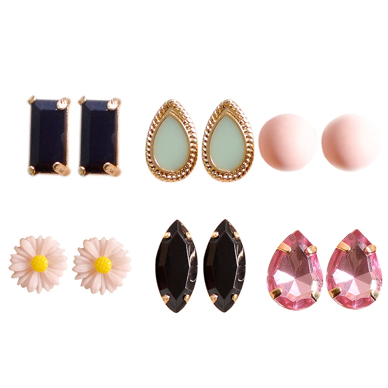 Fashion women's jewelry wholesale girls birthday party earrings beautiful pink green black 6 pair /set free shipping | Украшения и