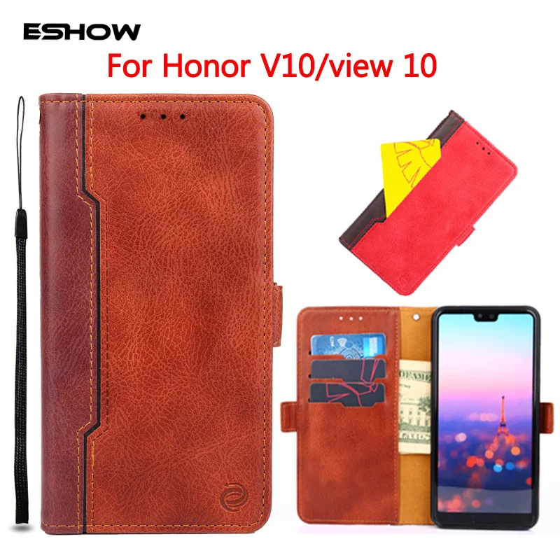 Для huawei Honor V10 вид 10 Сращивание кожаный бумажник книжка случае ретро