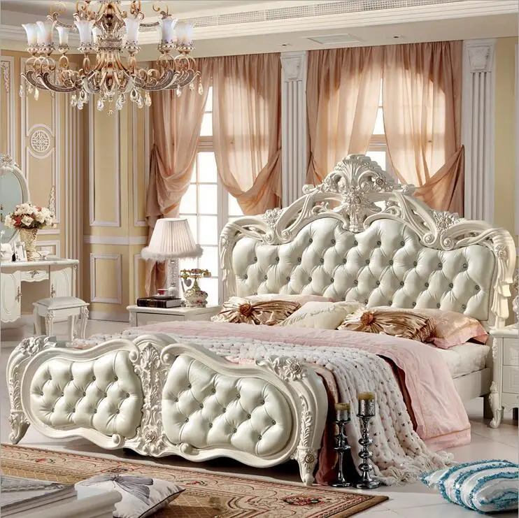 Современная Европейская кровать из массива дерева модная Резная Кровать для 2