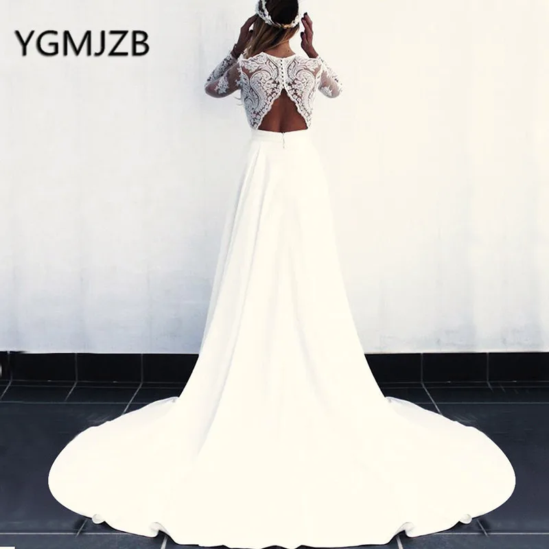 Женское пляжное платье с длинным рукавом Boho кружевное глубоким v-образным