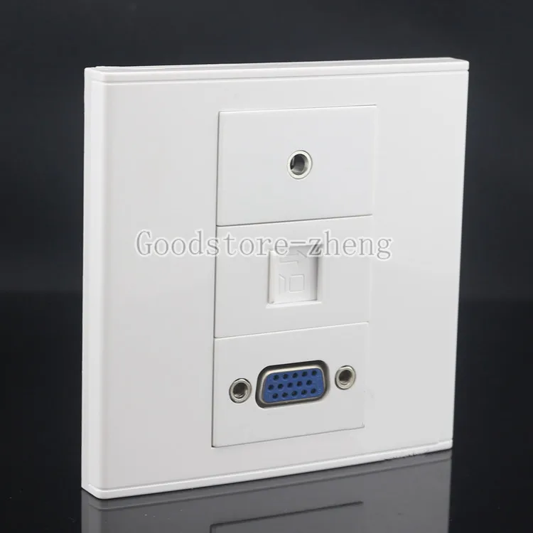 

Wall Face Plate 3.5mm Earphone + RJ45 Network LAN + VGA Socket Outlet Faceplate