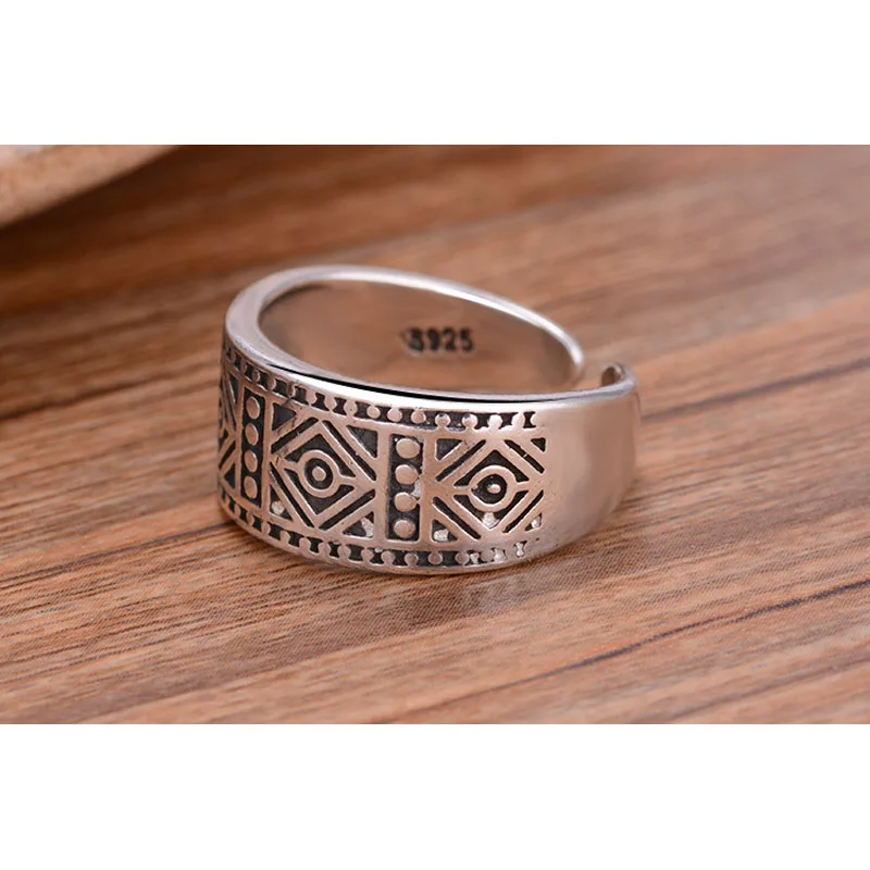 

Women Jewelry Antique Retro 925 Sterling Silver Opening Rings Man Wedding Ring Cocktail Party Punk Style Accessories