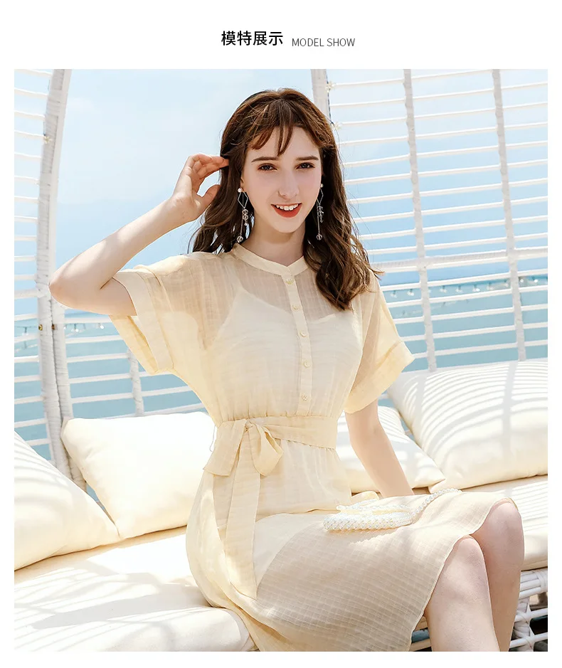 

Summer new high quality women's cute plaid chiffon dress elegant dresses