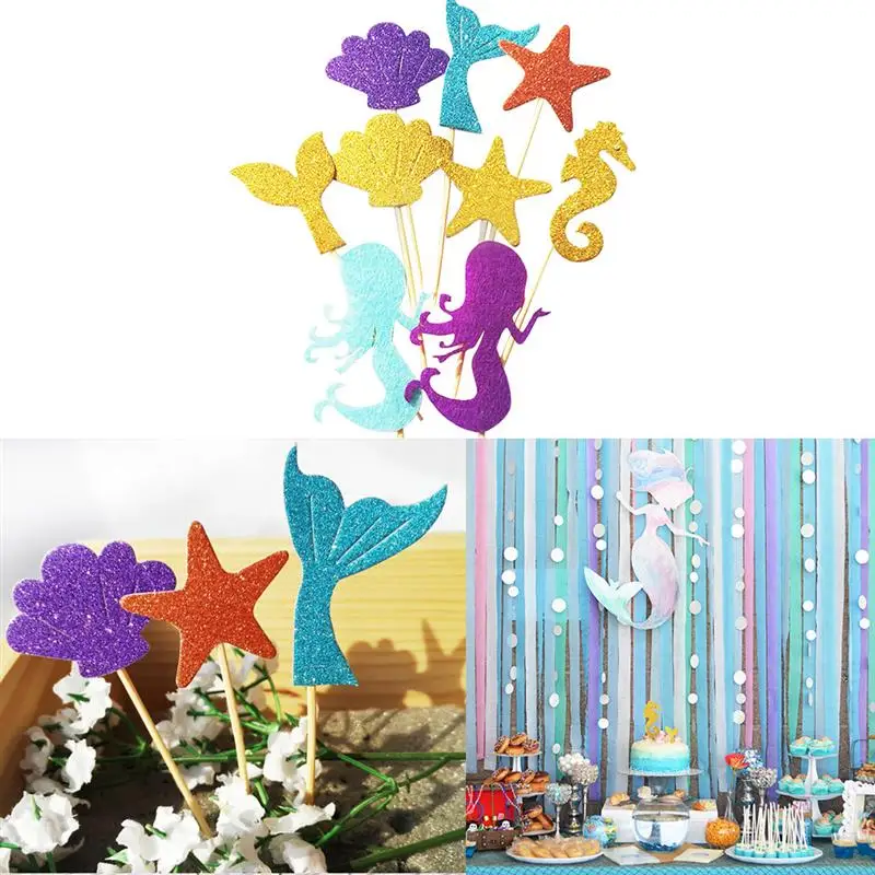FunPa 52 шт. Топпер для торта Блестящий Русалка ракушка морская лошадь Морская