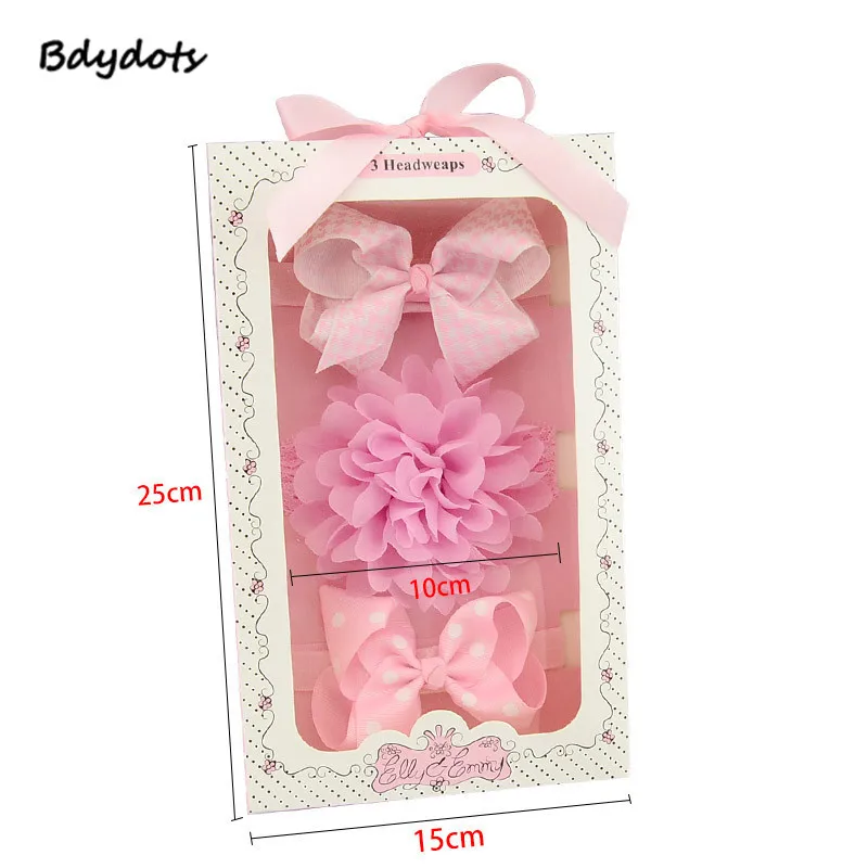 

3Pcs Baby Girls Elastic Flower Headband Rubber Children Baby Nice Hair Rubber Headwear Skinny Stretchy Bowknot Flower Hair Band