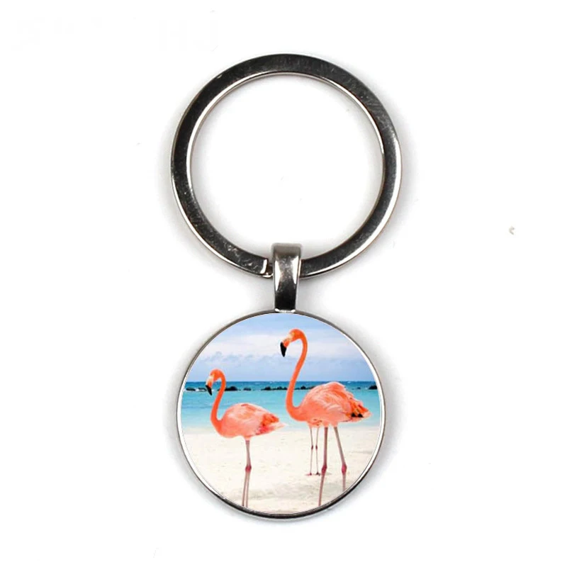 Hot Sell Simple Pink Cute Keychain Nordic Style Palm Leaf Flamingo Key Chain Small Gift Car Bag Charm Keyring Accessories | Украшения и