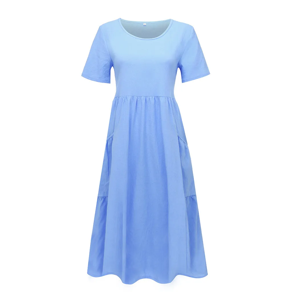 Платье женское повседневное Пляжное с о-вырезом коротким рукавом и карманами из