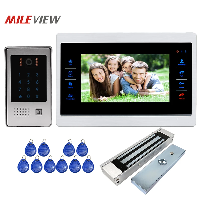 Free Shipping 800TVL HD 7" Video Door Phone Intercom Unlock Record Monitor System Code Keypad RFID Doorbell Camera Magnetic Lock |