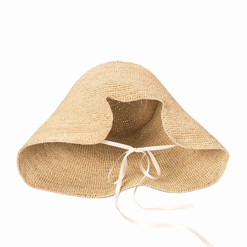 Raffia вязаная крючком шляпа винтажная женская летняя Солнцезащитная ручной работы