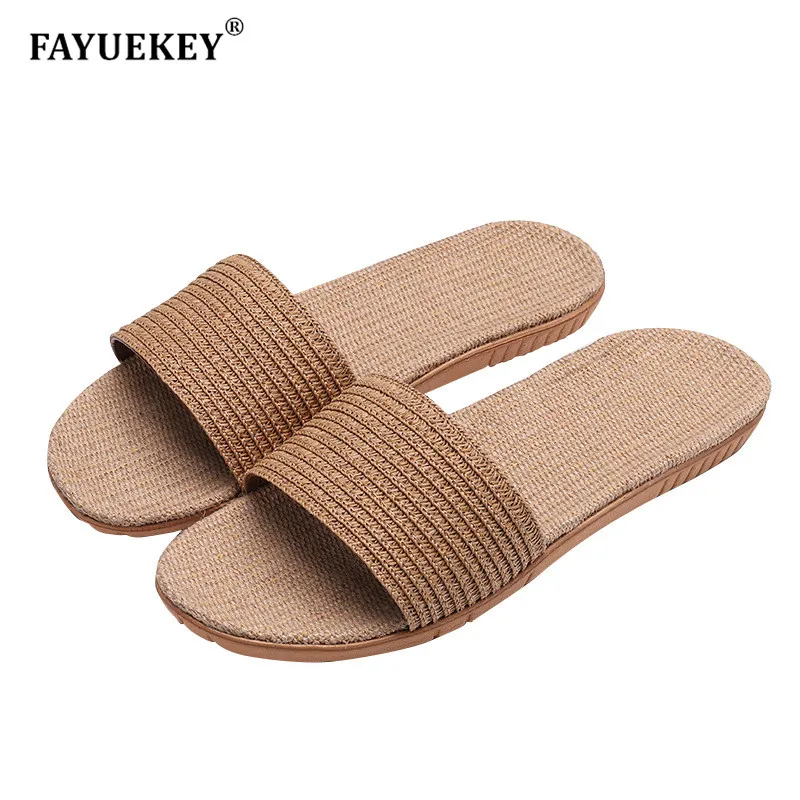 Мужские льняные домашние тапочки FAYUEKEY шлепанцы для пола пляжа улицы дышащие