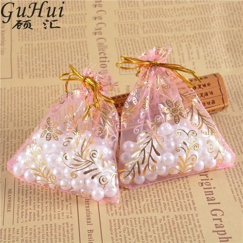 100 шт Золотой пшеничный узор Ювелирная Подарочная упаковка розовая сумка из