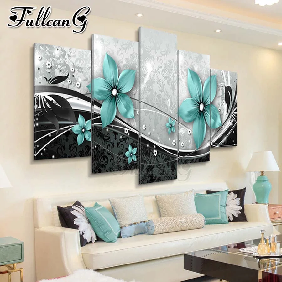 

Набор для алмазной вышивки FULLCANG, картина с зелеными цветами, полная выкладка, квадратная/круглая мозаика «сделай сам», FC1579, 5 шт.