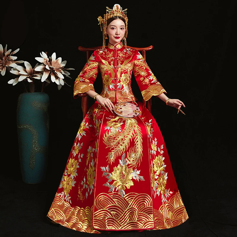 Красное официальное платье королевской свадьбы cheongsam костюм в китайском стиле