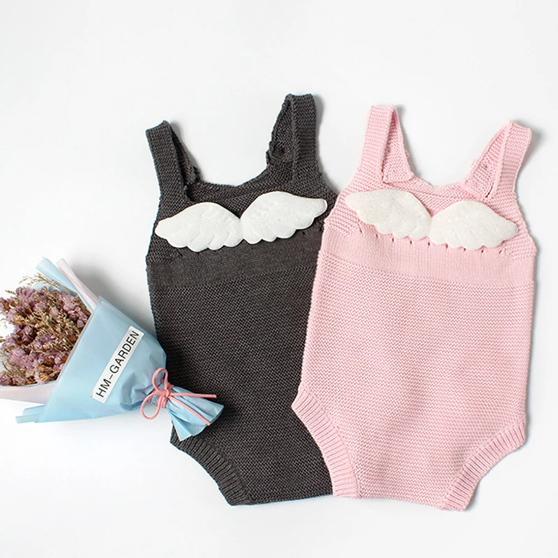 2019 Spring Autumn Baby Rompers Girls Climbing Suit Boys Clothes Knitting Clothing With Angel Wings New Born Sweater Bodysuit | Детская