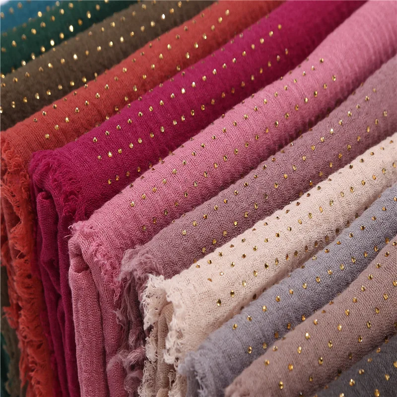 

10pcs/lot Fringe Scarf Gold Rhinestone Quality Muslim Women's Hijabs Islamic Headscarf Wrap Headband Solid Color Long Shawl