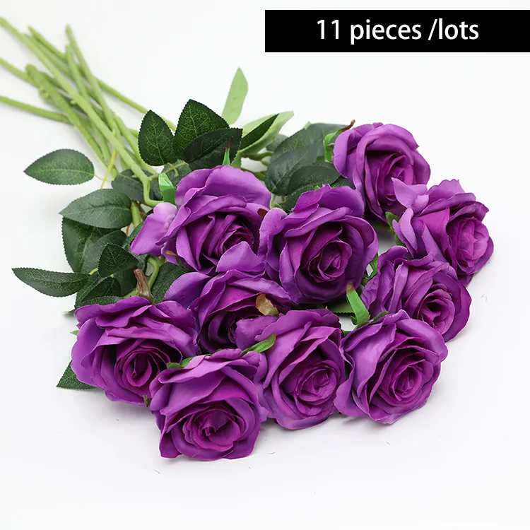 as picture color 11 шт./лот Свадебный букет из роз розы Искусственные цветы Белый Красный цвет шампанского фиолетовый розовый цветы для вечерние - Цвет: as picture color